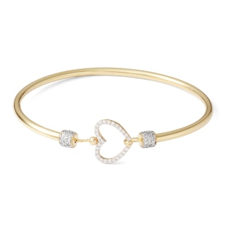 24K Gold Plated CZ Heart Bangle Bracelet - 7"