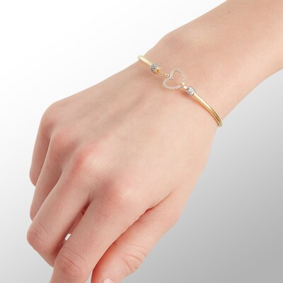 24K Gold Plated CZ Heart Bangle Bracelet - 7"