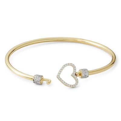 24K Gold Plated CZ Heart Bangle Bracelet - 7"