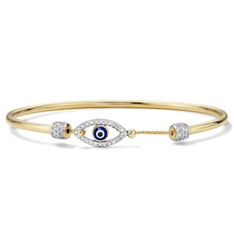 24K Gold Plated CZ Evil Eye Bangle Bracelet - 7"
