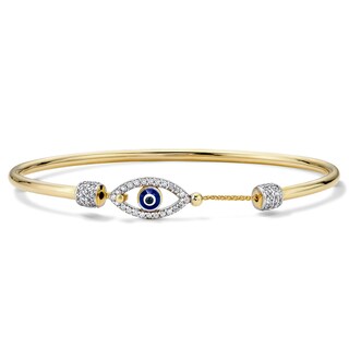 24K Gold Plated CZ Evil Eye Bangle Bracelet - 7"