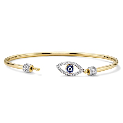 24K Gold Plated CZ Evil Eye Bangle Bracelet - 7"