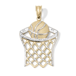 10K Gold Bonded Two-Tone Diamond-Cut Basketball Hoop Necklace Charm