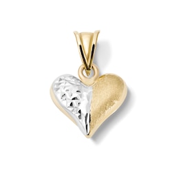 10K Gold Bonded Two-Tone Puffy Half Diamond-Cut Heart Necklace Charm