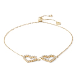 14K Gold Plated CZ Double Heart Bolo Bracelet - 9"