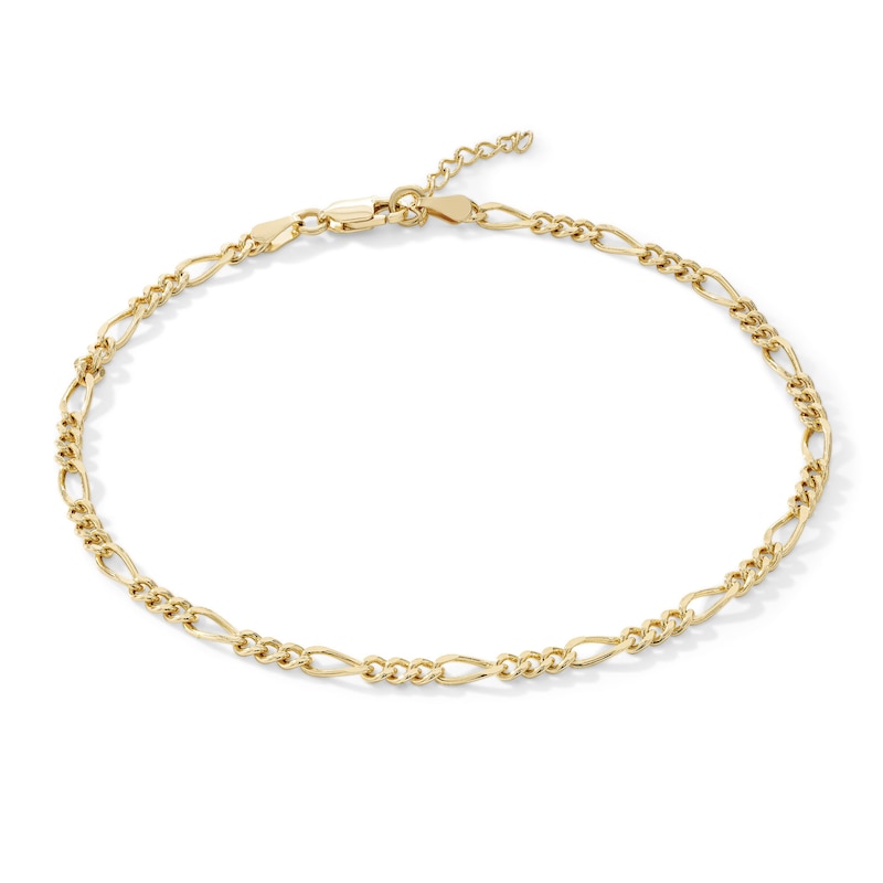 14K Gold Plated 3mm Figaro Chain Anklet - 10"
