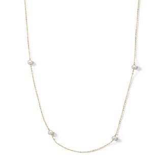 14K Gold Plated Cultured Freshwater Pearl Station Necklace - 16" + 2"