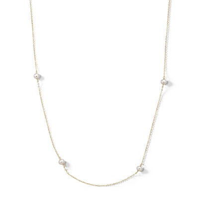 14K Gold Plated Cultured Freshwater Pearl Station Necklace - 16" + 2"