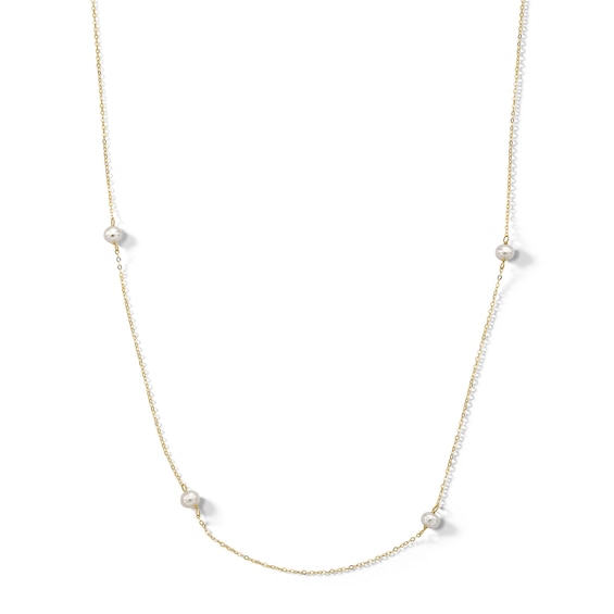 14K Gold Plated Cultured Freshwater Pearl Station Necklace - 16" + 2"