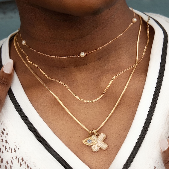 14K Gold Plated Cultured Freshwater Pearl Station Necklace - 16" + 2"