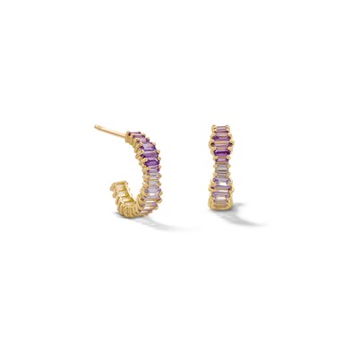 14K Gold Plated Purple CZ Ombre J-Hoops