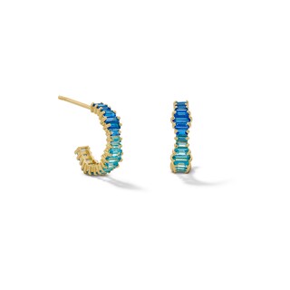 14K Gold Plated Blue CZ Ombré J-Hoops