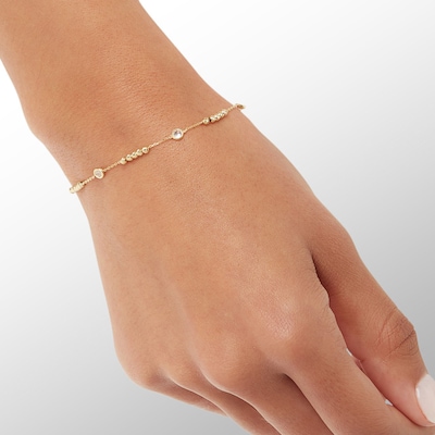 14K Gold Plated CZ Four Bezel Station Bracelet - 7" + 1"