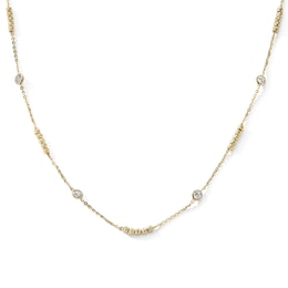 14K Gold Plated CZ Bezel Beaded Station Necklace - 16" + 2"