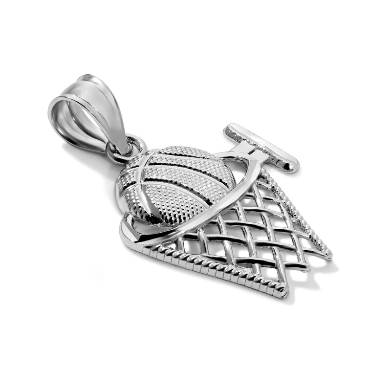 Solid Sterling Silver Basketball Hoop Necklace Charm