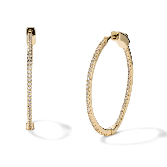 14K Gold Plated 35mm CZ Inside-Out Hoops