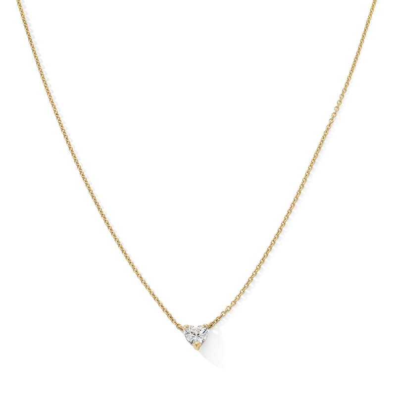 14K Gold Plated CZ Heart Solitaire Necklace - 16" + 2"