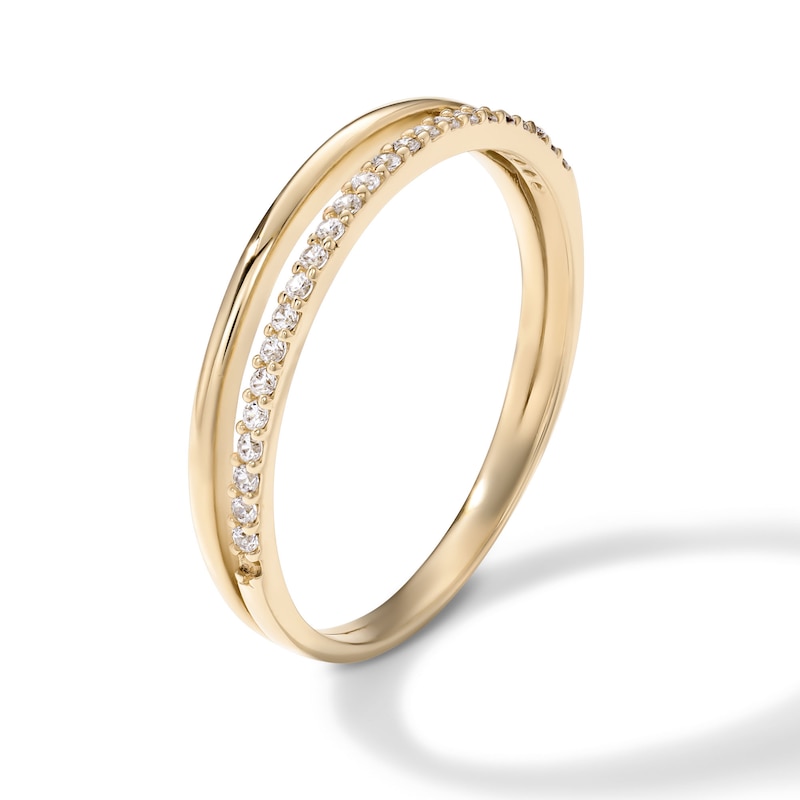 14K Gold Plated CZ Double Row Polished and Pavé Ring - Size 7
