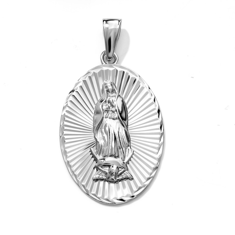 Silver-Plated Oval Lady of Guadalupe Necklace Charm