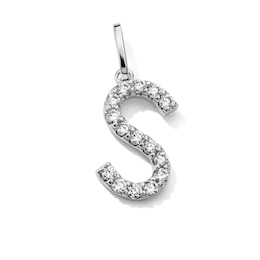 Silver-Plated CZ "S" Initial Necklace Charm