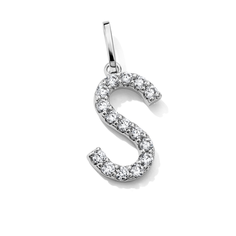 Silver-Plated CZ "S" Initial Necklace Charm