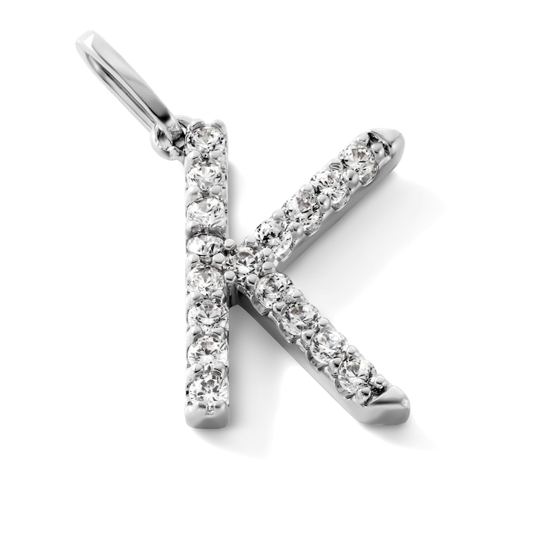 Silver-Plated CZ Pavé "K" Initial Necklace Charm