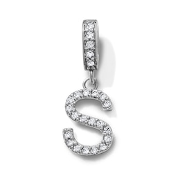 Silver-Plated CZ Pavé "S" Initial Necklace Charm