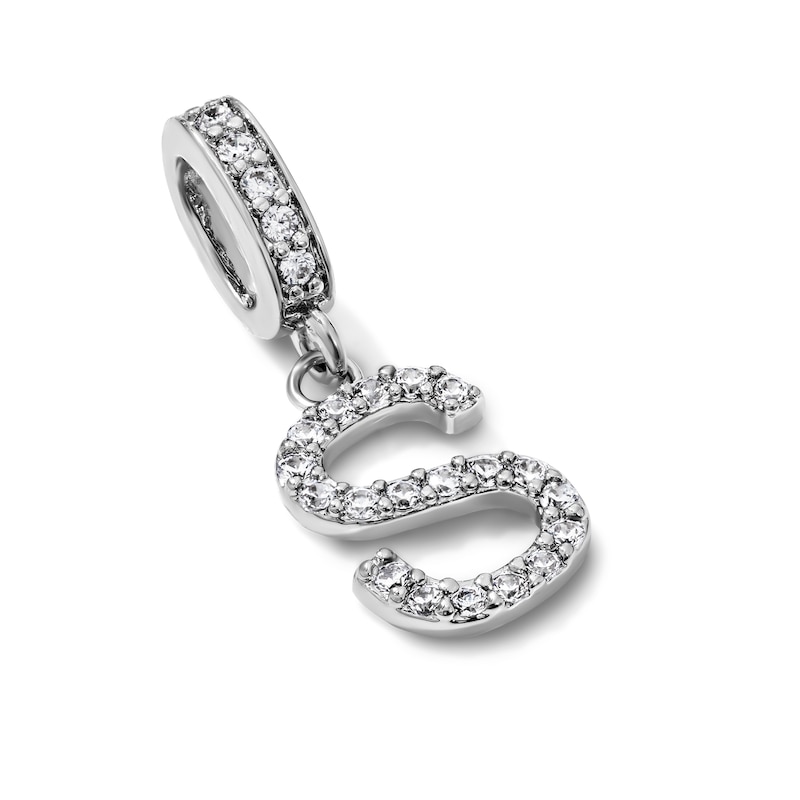 Silver-Plated CZ Pavé "S" Initial Necklace Charm
