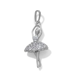 Silver-Plated CZ Ballerina Necklace Charm