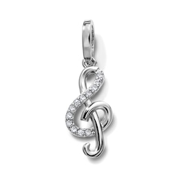 Silver-Plated CZ Treble Clef Necklace Charm