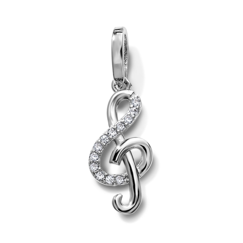 Silver-Plated CZ Treble Clef Necklace Charm