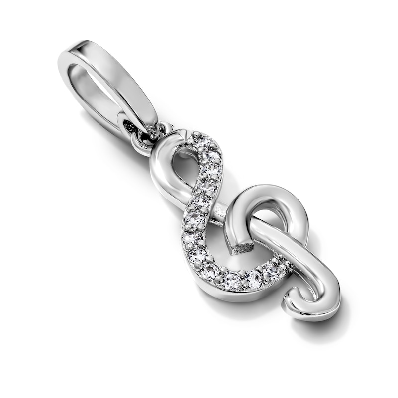 Silver-Plated CZ Treble Clef Necklace Charm