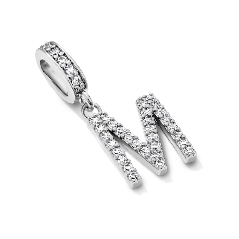 Silver-Plated CZ Pavé "M" Initial Necklace Charm