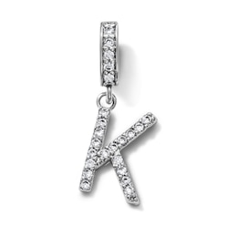 Silver-Plated CZ Pavé "K" Initial Necklace Charm