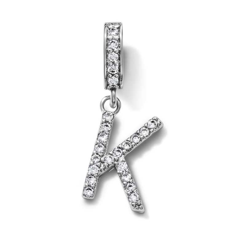 Silver-Plated CZ Pavé "K" Initial Necklace Charm