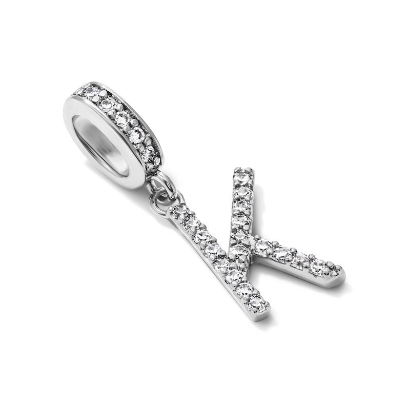 Silver-Plated CZ Pavé "K" Initial Necklace Charm