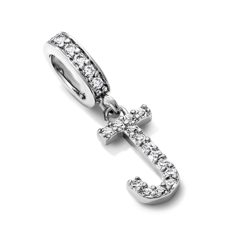 Silver-Plated CZ "J" Initial Necklace Charm