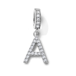 Silver-Plated CZ Pavé "A" Initial Necklace Charm
