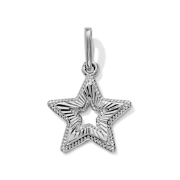 Silver-Plated Diamond-Cut Open Star Necklace Charm