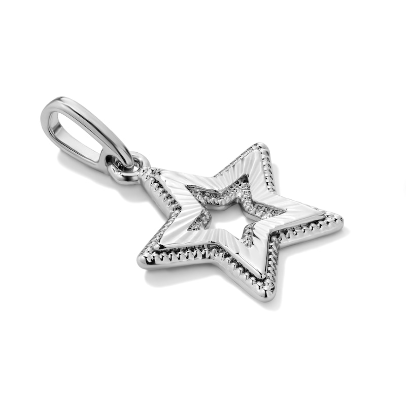 Silver-Plated Diamond-Cut Open Star Necklace Charm