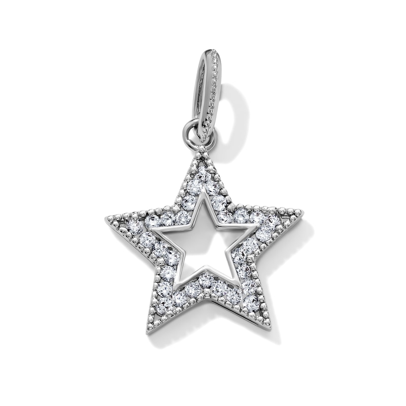 Silver-Plated CZ Open Star Necklace Charm