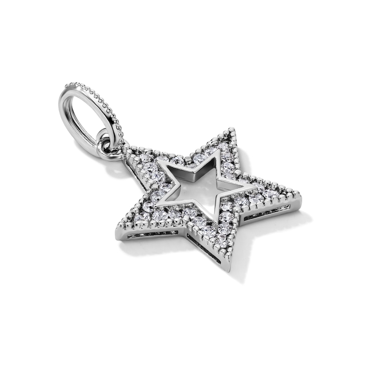 Silver-Plated CZ Open Star Necklace Charm