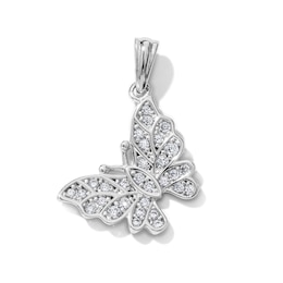 White Rhodium-Plated CZ Butterfly Necklace Charm