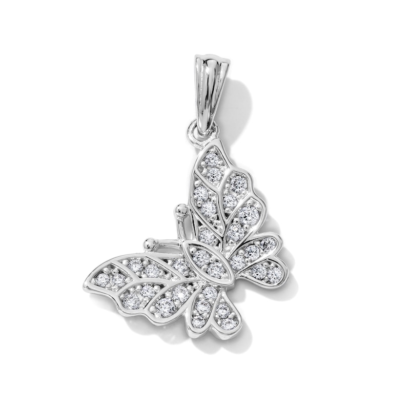 White Rhodium-Plated CZ Butterfly Necklace Charm