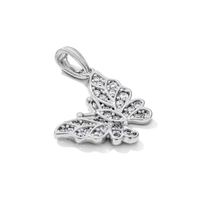 White Rhodium-Plated CZ Butterfly Necklace Charm