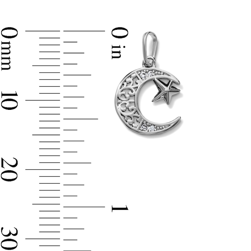 Silver-Plated CZ Filigree Moon & Star Necklace Charm