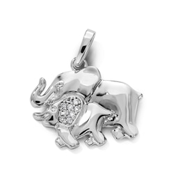 Silver-Plated CZ Double Elephant Charm