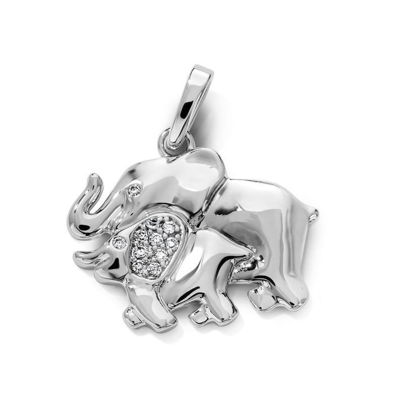 Silver-Plated CZ Double Elephant Charm