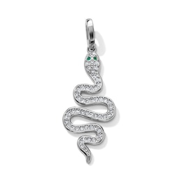 Silver-Plated White & Green CZ Snake Necklace Charm