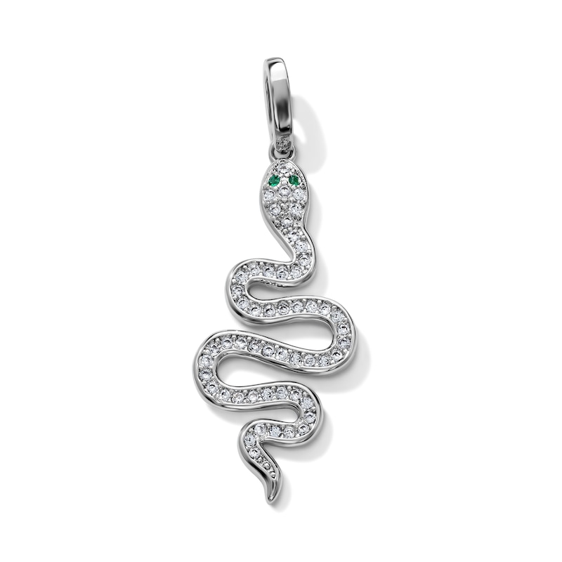Silver-Plated White & Green CZ Snake Necklace Charm
